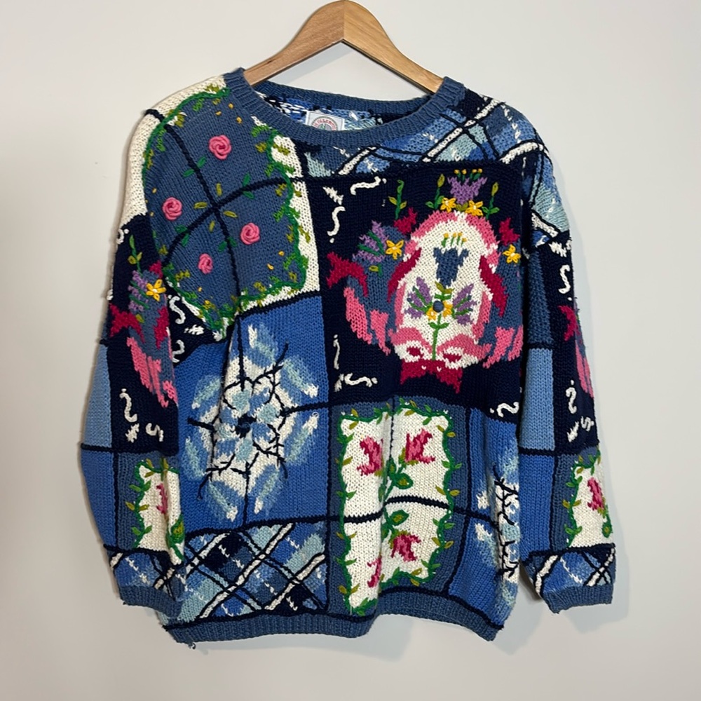 Vintage Cape Isle Knitters Floral Sweater - Picture 1 of 5